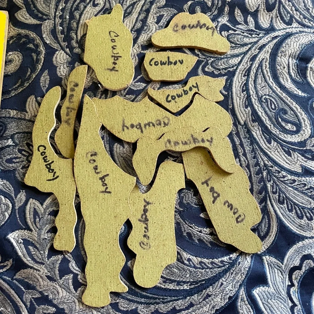 Vintage 60s  Cowboy Wood Puzzle 275-46 11 Pieces Western Horse Retro Toy
